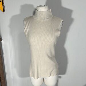 Elegant Beige Sleeveless Turtleneck Top